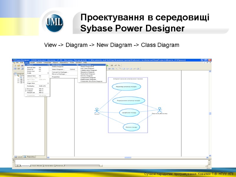 Проектування в середовищі Sybase Power Designer  View -> Diagram -> New Diagram ->